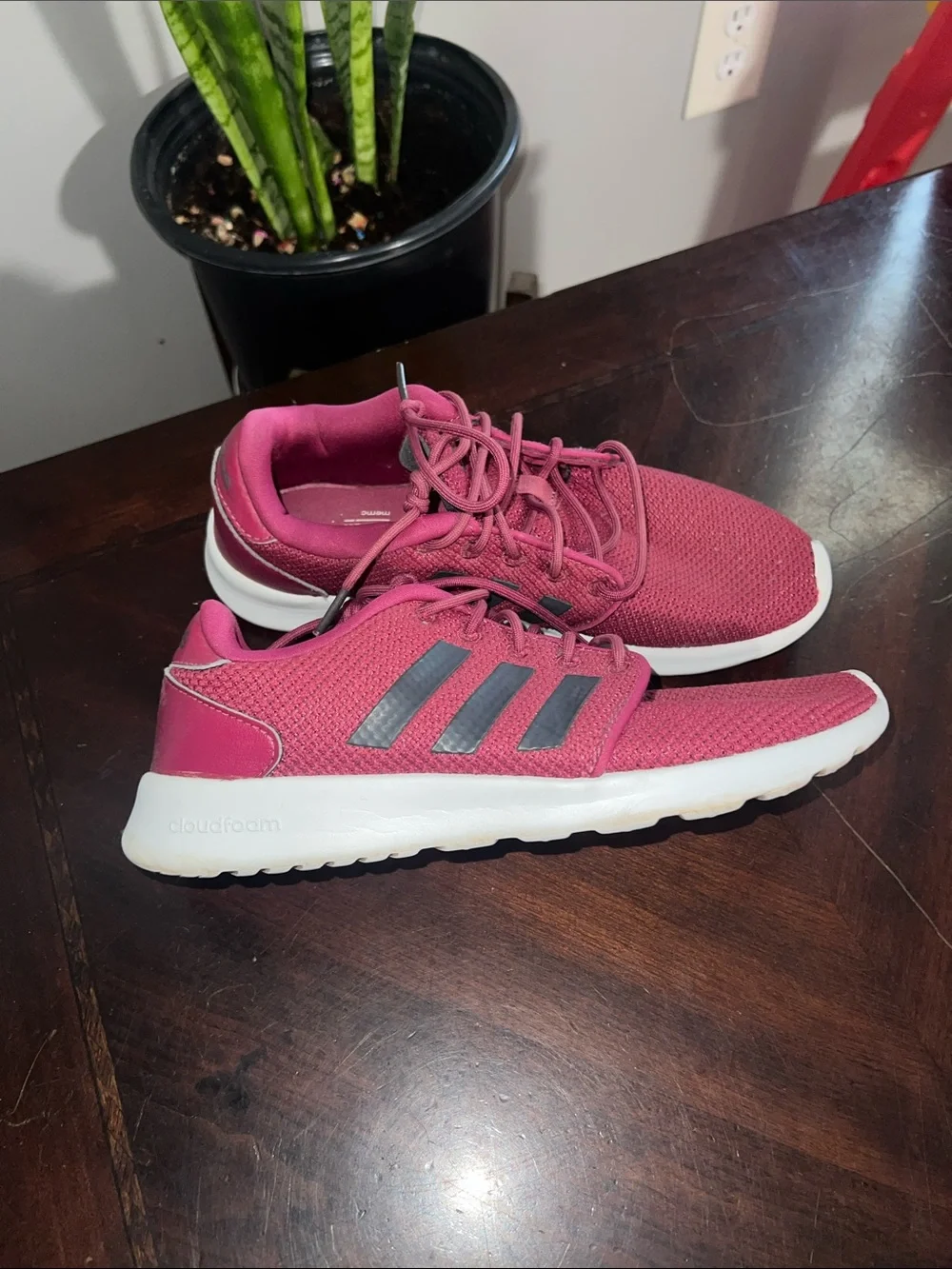 adidas Women's Pink Mesh Athletic Sneakers with Black Stripes